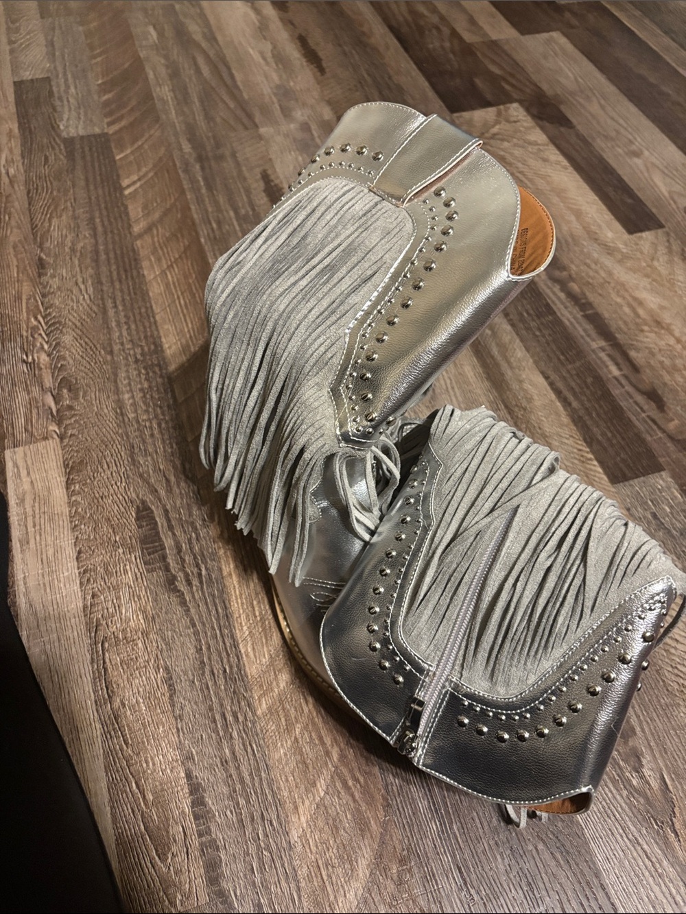 BEAST FASHION Silver Fringe Western Ankle Booties - Picture 2 of 6